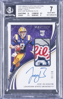 2020 Immaculate Collection Collegiate Rookie Patch Bowl Logo 2 #102 Joe Burrow Signed Rookie Patch Card (#03/10) - BGS NM 7/BGS 10